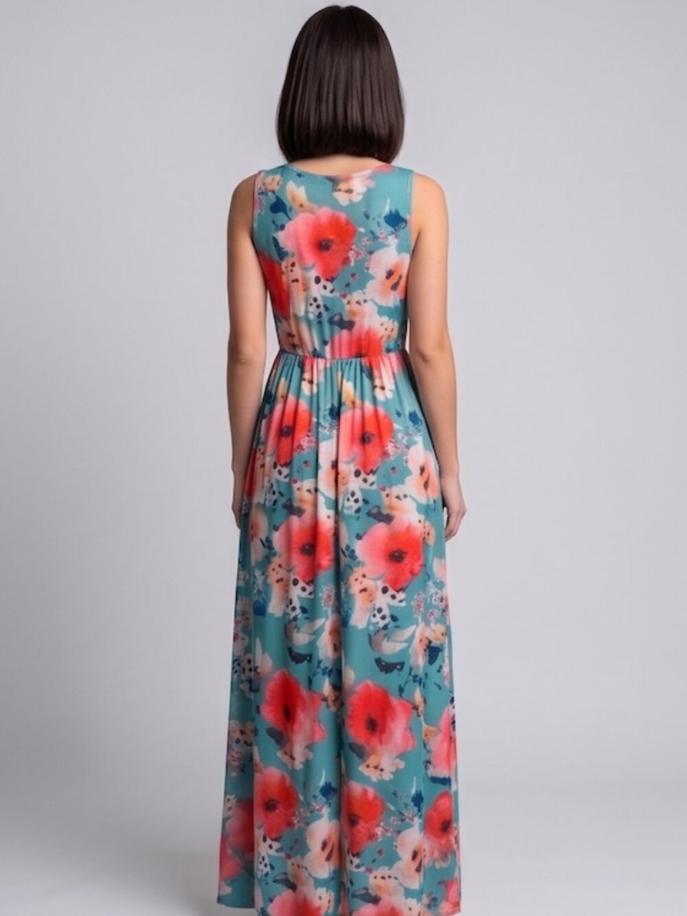 Blue Boho Floral Print Hidden Pocket Dress - Picture 5 of 9